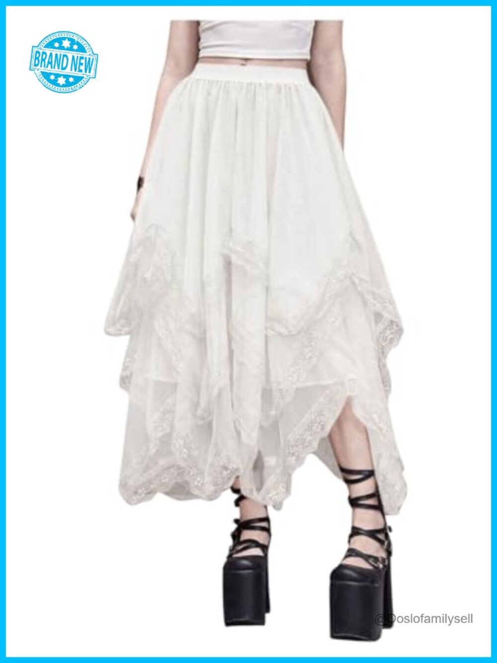 SHENHE Women's Lace Trim Layered Mesh Tulle Skirt Asymmetrical Goth Skirt High